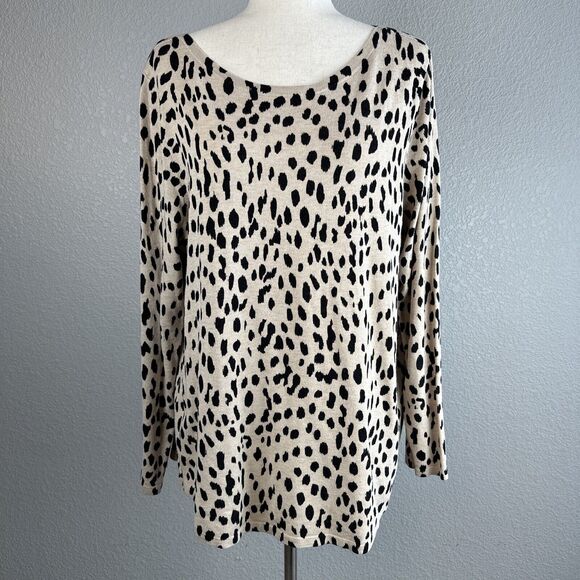 Chico's Animal Print Bateau Neck Pullover Lightweight Sweater Size XL - Picture 1 of 7